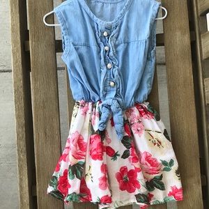 Denim and floral sleeveless little girl dress.